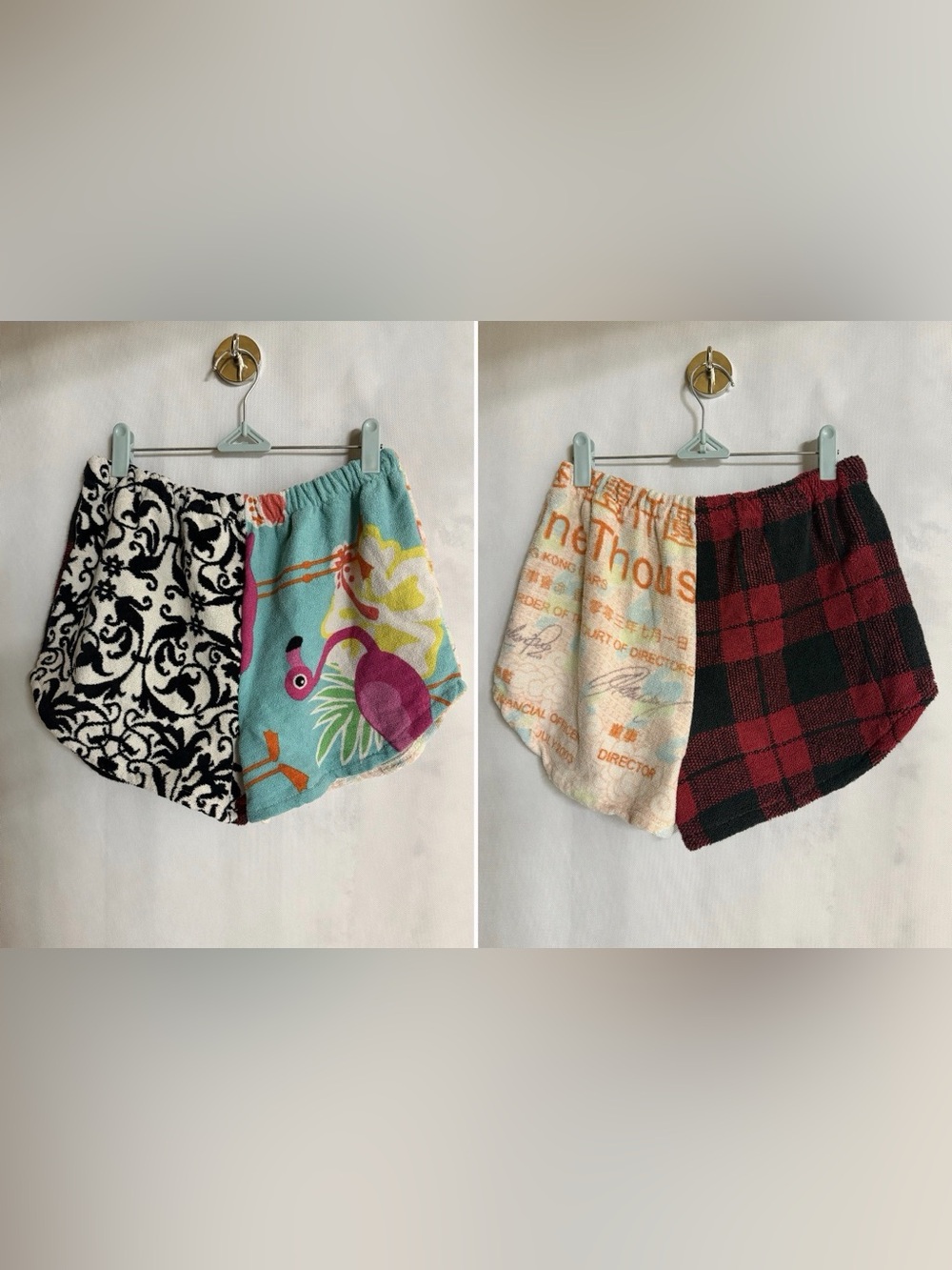 Handmade 4-Print Patchwork Terry Shorts S